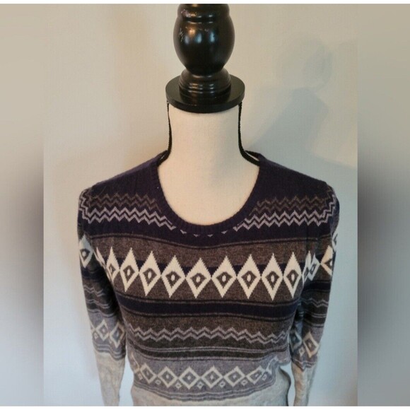 J.Crew Lightweight Horizontal Stripe Argyle Long Sleeve Wool Blend Sweater sz M - Picture 3 of 4